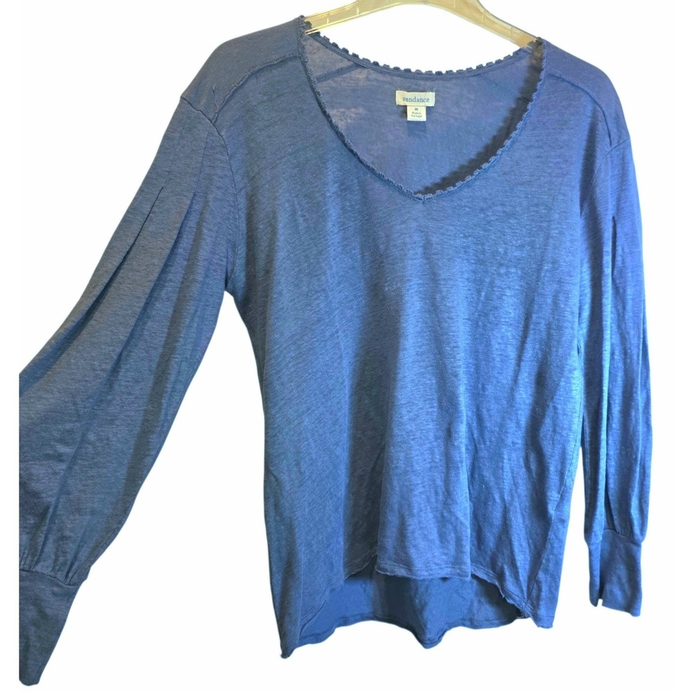 Sundance Forever and Always Linen Long Sleeve Pullover Top Sz Medium Blue - Picture 2 of 13